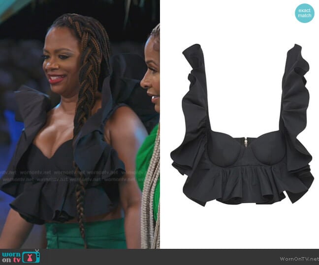 Alexander McQueen Faille Corset Ruffled Bra Top worn by Kandi Burruss on The Real Housewives of Atlanta