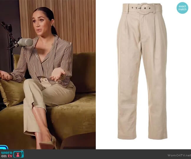 Anine Bing Low Waisted Belted Trousers worn by Meghan Markle on Extra