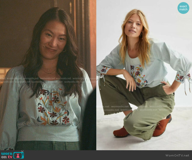 Anthropologie Beaded Puff-Sleeved Blouse worn by Sumi (Kara Wang) on Good Trouble