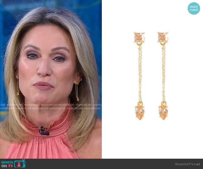 Bonheur Jewelry Kathryn Crystal-Embellished Chain Earrings worn by Amy Robach on Good Morning America