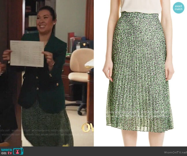 BOSS Vaplina Abstract Print Pleated Skirt worn by Sherri Kansky (Ruthie Ann Miles) on All Rise