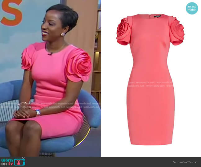 Badgley Mischka Rosette Cocktail Dress worn by Bola Sokunbi on Good Morning America