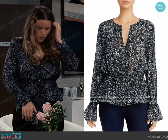 Bella Dahl Animal Print Peplum Blouse worn by Sasha Gilmore (Sofia Mattsson) on General Hospital