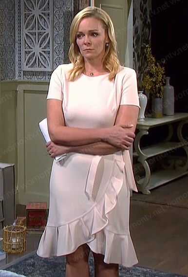 Belle’s blush pink ruffle hem dress on Days of our Lives