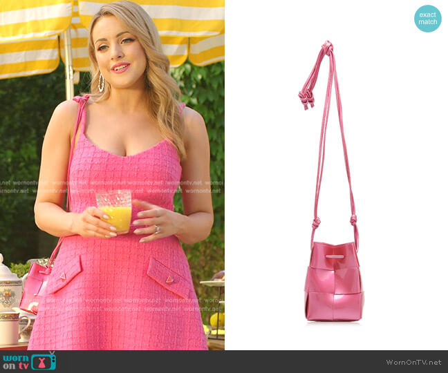 Bottega Veneta Mini Patent Woven Bucket Bag worn by Fallon Carrington (Elizabeth Gillies) on Dynasty