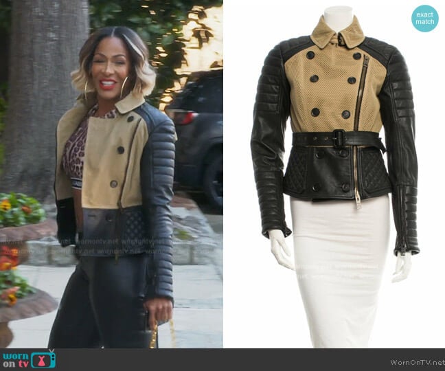 Burberry Burberry Prorsum Leather and Mesh Overlay Moto Jacket worn by Sheree Whitefield on The Real Housewives of Atlanta