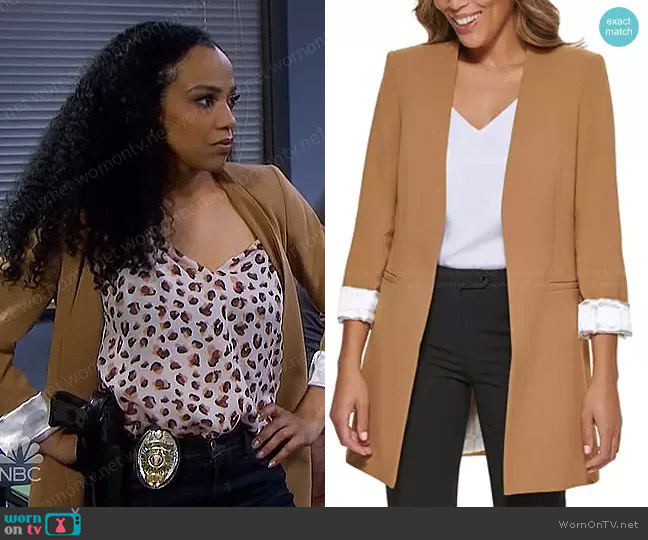 Calvin Klein Open-Front 3/4-Sleeve Blazer worn by Jada Hunter (Elia Cantu) on Days of our Lives
