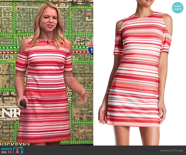 Calvin Klein Off-The-Shoulder Striped Sheath Dress worn by Lauren Rainson on Today