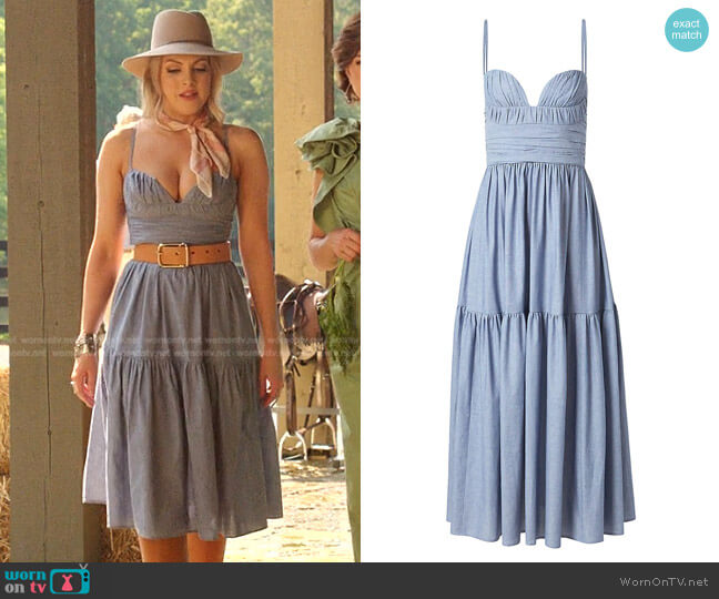 Carolina Herrera Ruched Waist Midi-Dress worn by Fallon Carrington (Elizabeth Gillies) on Dynasty