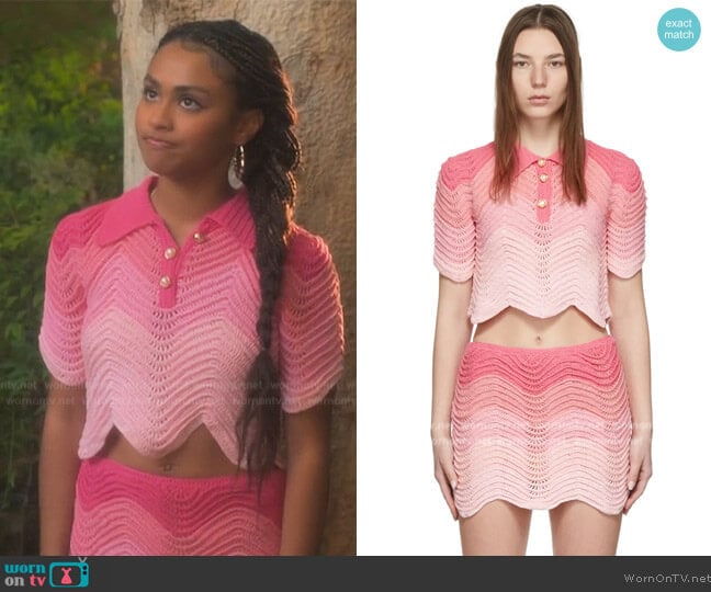 Casablanca Crochet Polo Shirt worn by Kiela (Daniella Perkins) on Grown-ish