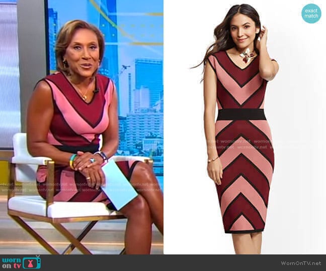 New York & Company Chevron-Stripe Sheath Sweater Dress worn by Robin Roberts on Good Morning America