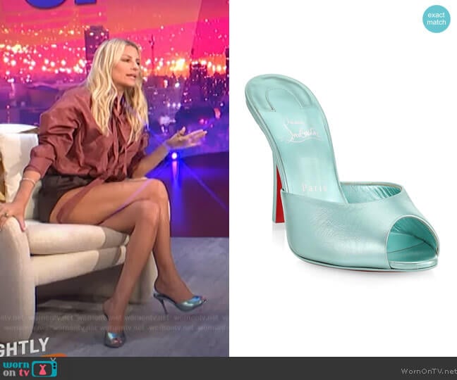 Christian Louboutin Me Dolly 100 Metallic Leather Mules worn by Morgan Stewart on E! News