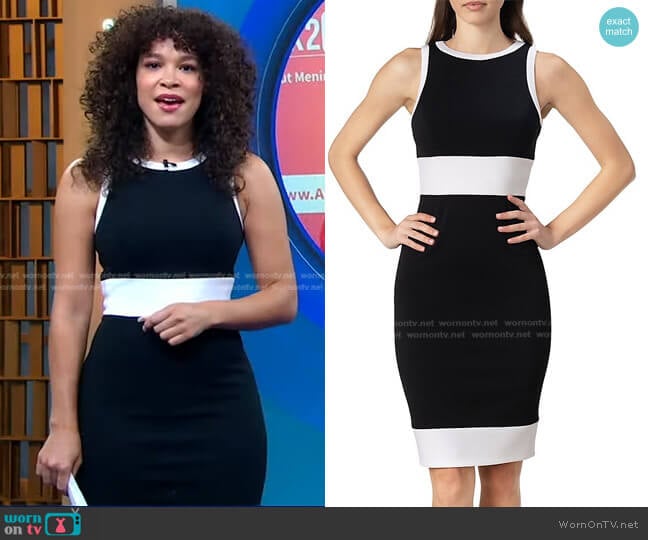Dress The Population Betty Color-Blocked Crepe Knit Dress worn by Megan Ryte on Good Morning America