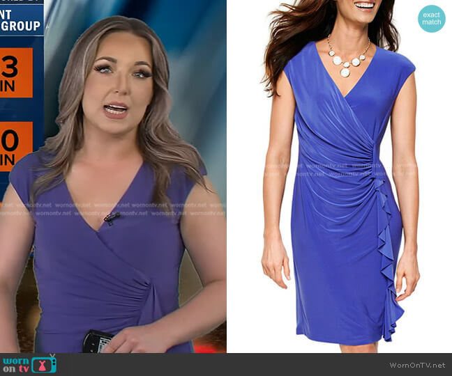 Black Label by Evan Picone Cap-Sleeve Cascade Ruffle Dress worn by Megan Thompson on Good Morning America