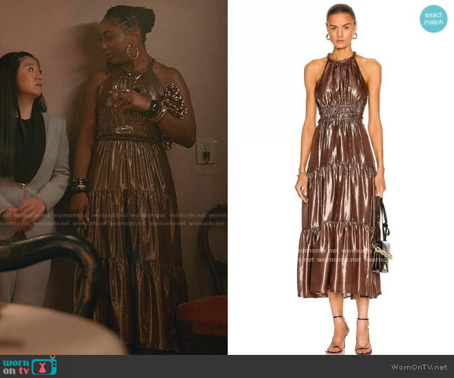A.L.C. Elara Dress in Chocolate worn by Malika Williams (Zuri Adele) on Good Trouble