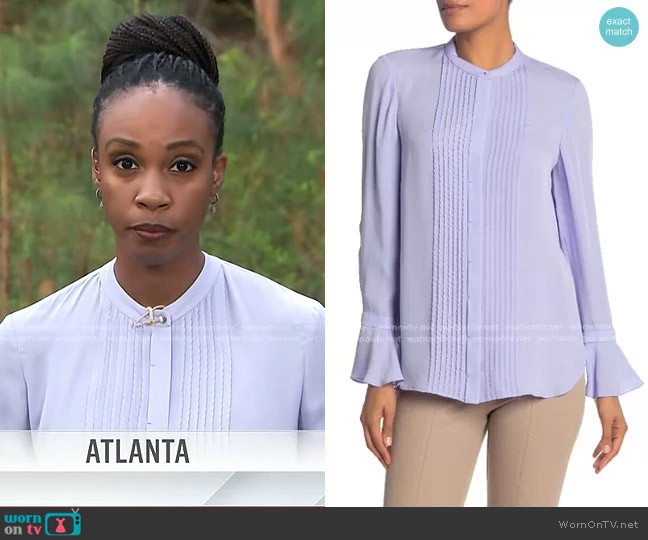 Elie Tahari Paige Pintucked Blouse in Wild Iris worn by Blayne Alexander on Today