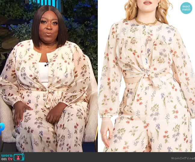 Eloquii Floral Sheer Button-Up Blouse worn by Loni Love on E! News