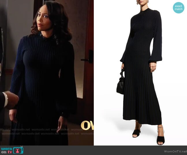 Emporio Armani Striped Dress w Crystal Effect Applique worn by Lola Carmichael (Simone Missick) on All Rise