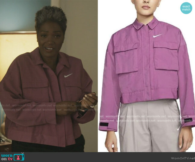 Nike Essential Jacket in Deep Wine worn by Jada Washington (Yolonda Ross) on The Chi