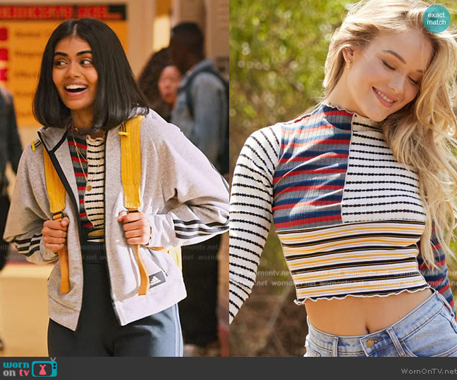 Full Tilt Mixed Stripe Tee worn by Aneesa (Megan Suri) on Never Have I Ever
