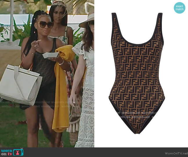 Fendi Fendirama Monogram One-Piece Swimsuit worn by Lesa Milan (Lesa Milan) on The Real Housewives of Dubai