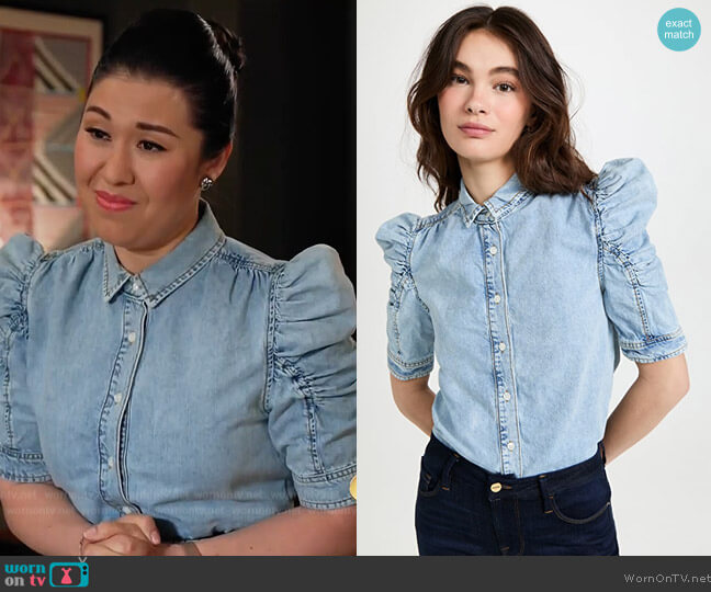 Frame Ruched Puff Sleeve Denim Shirt worn by Sherri Kansky (Ruthie Ann Miles) on All Rise