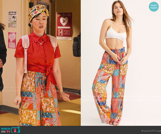 Free People Patch Things Up Satiny Pants worn by Eleanor Wong (Ramona Young) on Never Have I Ever