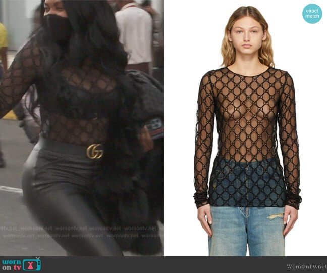 Gucci Black Tulle GG Long Sleeve T-Shirt worn by Marlo Hampton on The Real Housewives of Atlanta