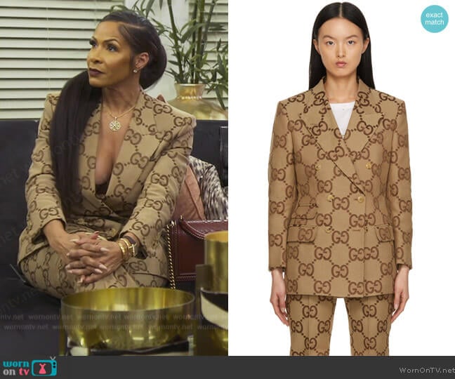 Gucci Brown GG Canvas Double-Breasted Blazer worn by Sheree Whitefield on The Real Housewives of Atlanta