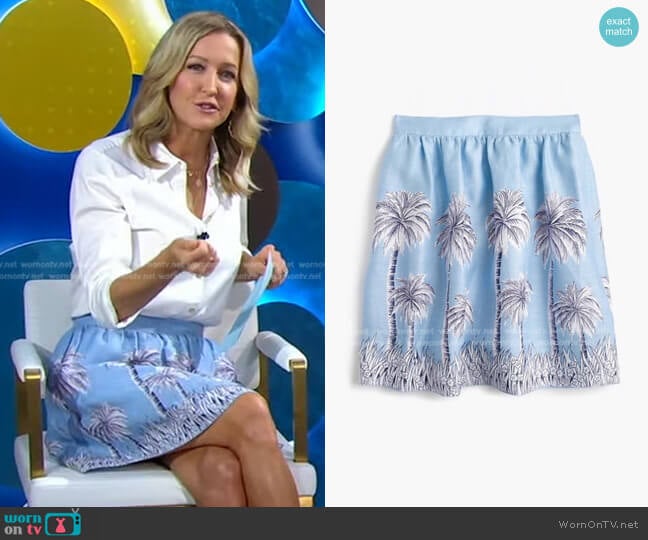 J. Crew Linen Pastel Skirt in Palm Tree worn by Lara Spencer on Good Morning America