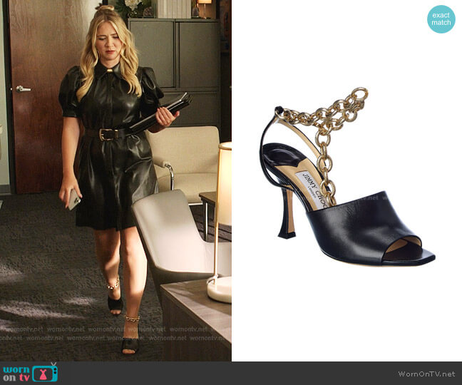 Jimmy Choo Sae 90 Leather Sandal worn by Amanda Carrington (Eliza Bennett) on Dynasty