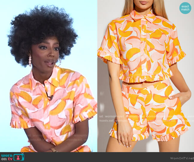 Kate Spade Shirt with Motif of Fruit worn by Venita Aspen on Southern Charm