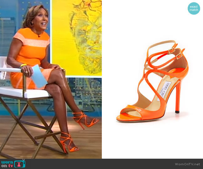 Jimmy Choo Lang Patent Strappy Sandal worn by Robin Roberts on Good Morning America
