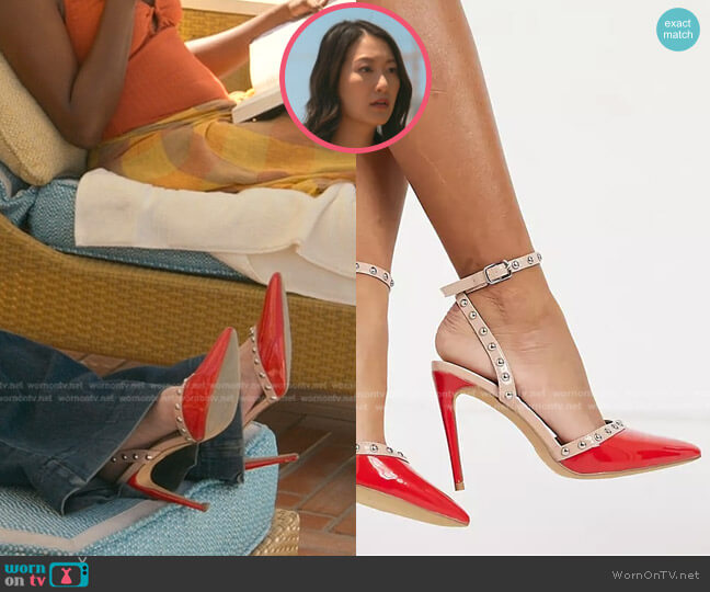 London Rebel as Asos Studded Pointed Heels in red worn by Sumi (Kara Wang) on Good Trouble