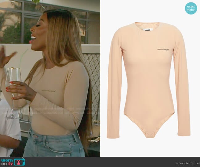 MM6 Maison Margiela Printed stretch-jersey bodysuit worn by Caroline Brooks (Caroline Brooks) on The Real Housewives of Dubai