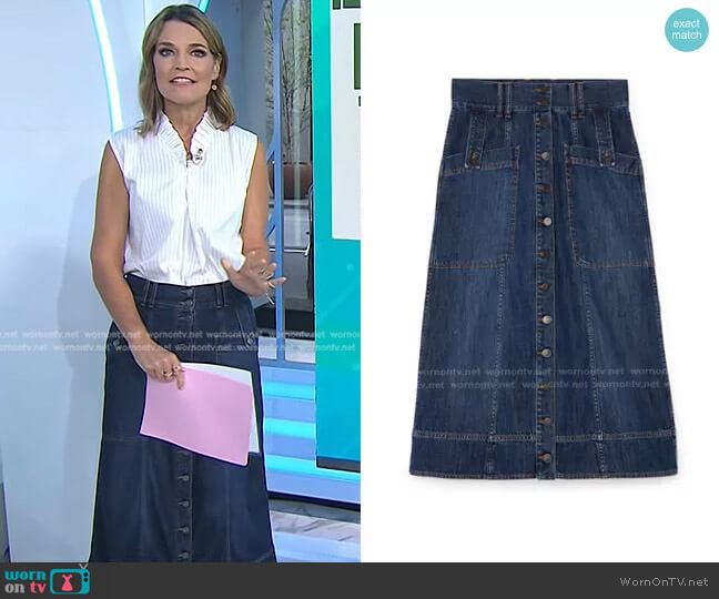 G. Label Maddy Denim Skirt worn by Savannah Guthrie on Today