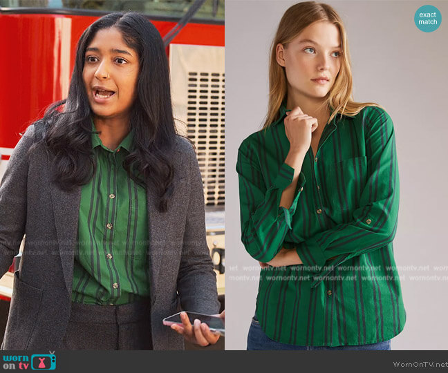 Maeve Striped Buttondown worn by Devi Vishwakumar (Maitreyi Ramakrishnan) on Never Have I Ever