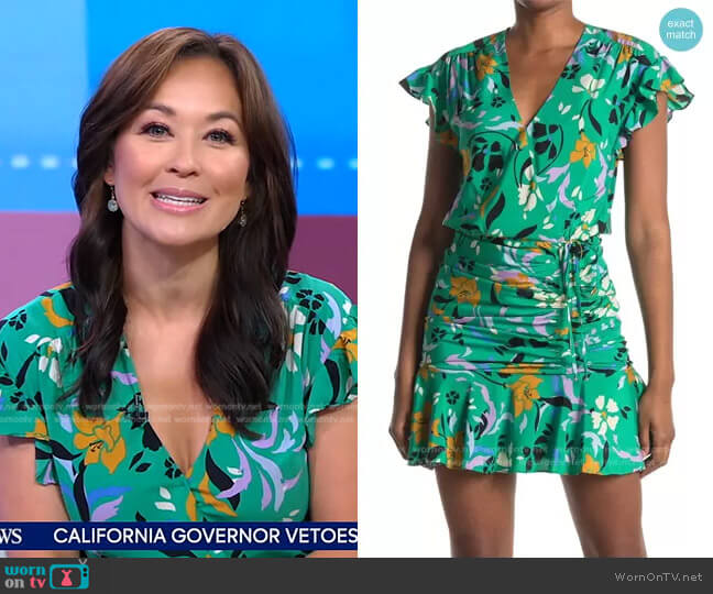 Veronica Beard Marla Floral Ruched Mini Dress In Multi worn by Eva Pilgrim on Good Morning America