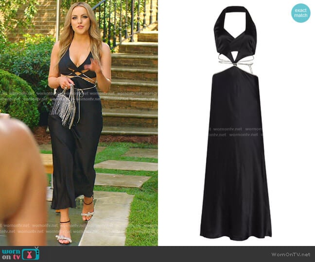 Michael Lo Sordo Alexa Cutout Crystal-Embellished Satin Maxi Dress worn by Fallon Carrington (Elizabeth Gillies) on Dynasty