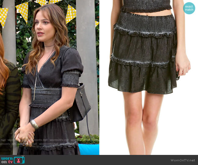 Nicole Miller Jacquard Garment-Dyed Silk-Blend Mini Skirt worn by Tessa Porter (Cait Fairbanks) on The Young and the Restless