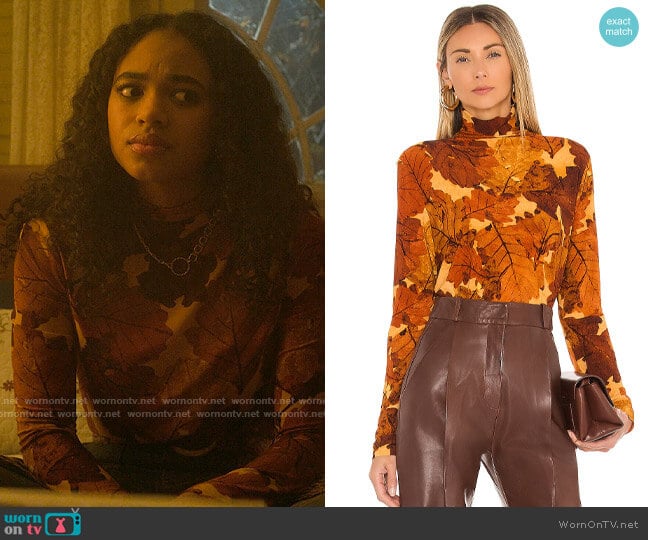 Norma Kamali Fall Leaves Long Sleeve Turtleneck Top worn by Tabitha 'Tabby' Hayworth (Chandler Kinney) on Pretty Little Liars Original Sin