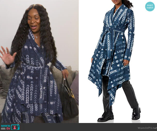 Norma Kamali Uneven Blanket Coat worn by Marlo Hampton on The Real Housewives of Atlanta