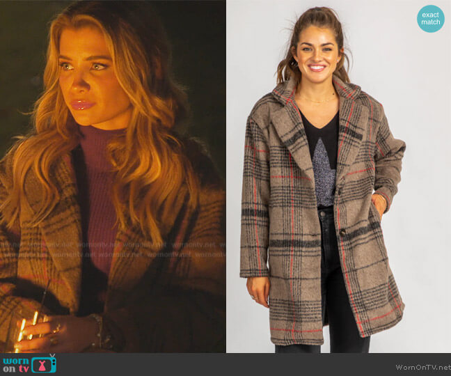 L'abeye Beige + Plaid Long Coat worn by Naomie Olindo on Southern Charm