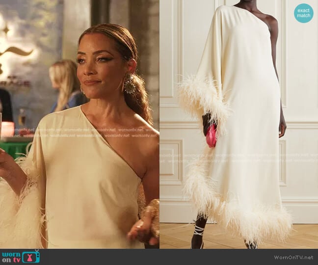 Taller Marmo One Shoulder Feather-Embellished Maxi Dress worn by Dominique Deveraux (Michael Michele) on Dynasty