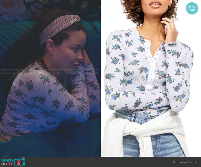 Free People One of the Girls Floral Thermal Henley worn by Mariana Foster (Cierra Ramirez) on Good Trouble