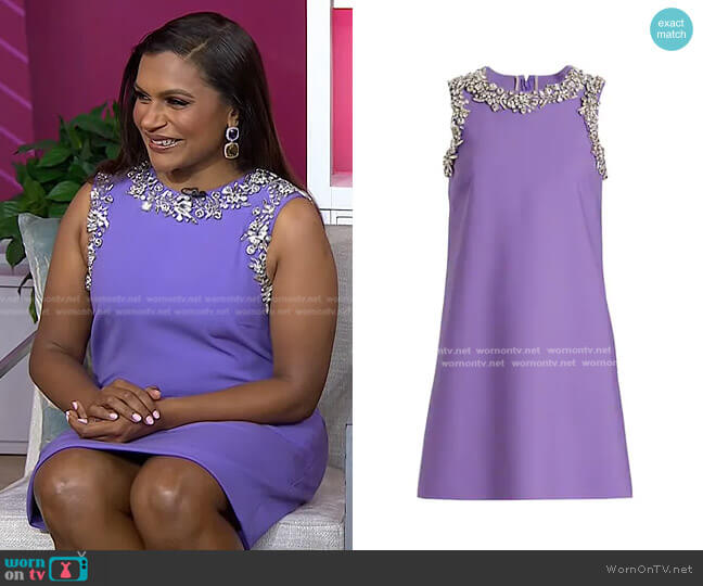 Oscar de la Renta Crystal Embellished Stretch Wool Blend Minidress worn by Mindy Kaling on Today