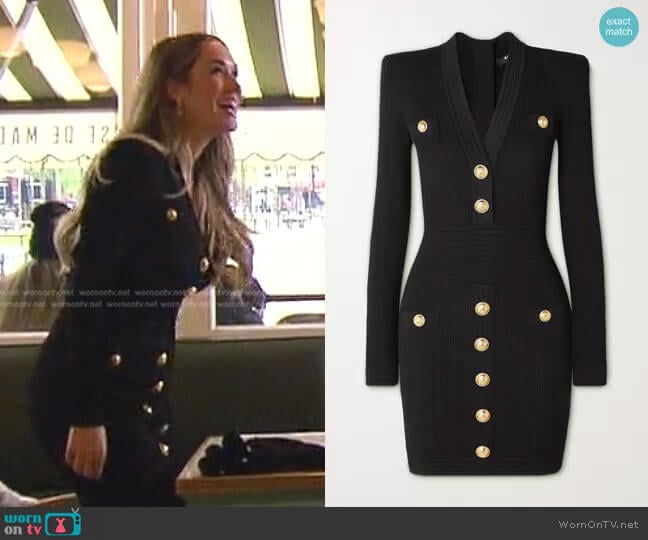 Balmain Padded-Shoulder Ribbed-Knit Mini Dress worn by Rachel Recchia on The Bachelorette