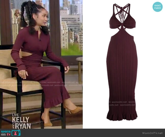Philosophy di Lorenzo Serafini Cutout Ribbed-Knit Midi Dress worn by Yara Shahidi on Live with Kelly and Mark