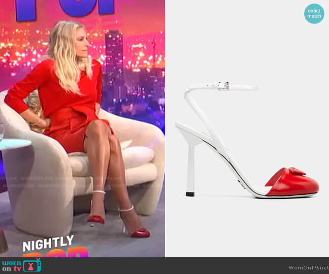 Prada Bicolor Logo Ankle-Strap Sandals worn by Morgan Stewart on E! News