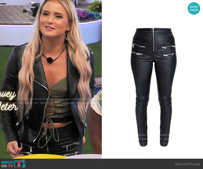 Pretty Little Thing Black Biker Detail Coated Skinny Jeans worn by Deb Chubb on Love Island USA